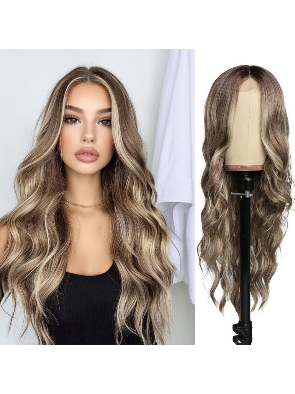 Women's Brown Blonde 26 Inch Natural Looking Synthetic Heat Resistant Fiber Wigs